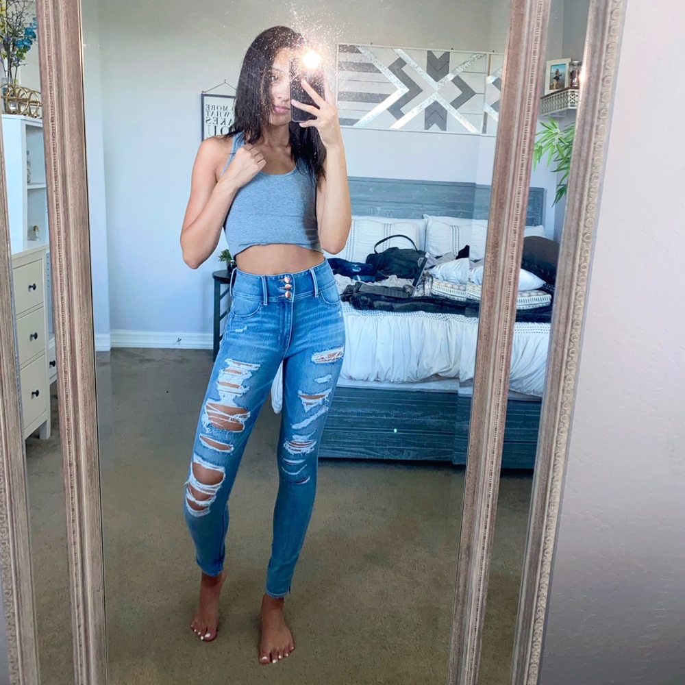 High-Rise Ripped Denim Jeans